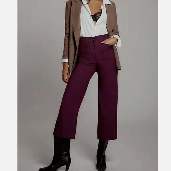 Anthropologie 31P The Colette Cropped Wide-Leg Pants 31 P Dark Plum Purple Maeve